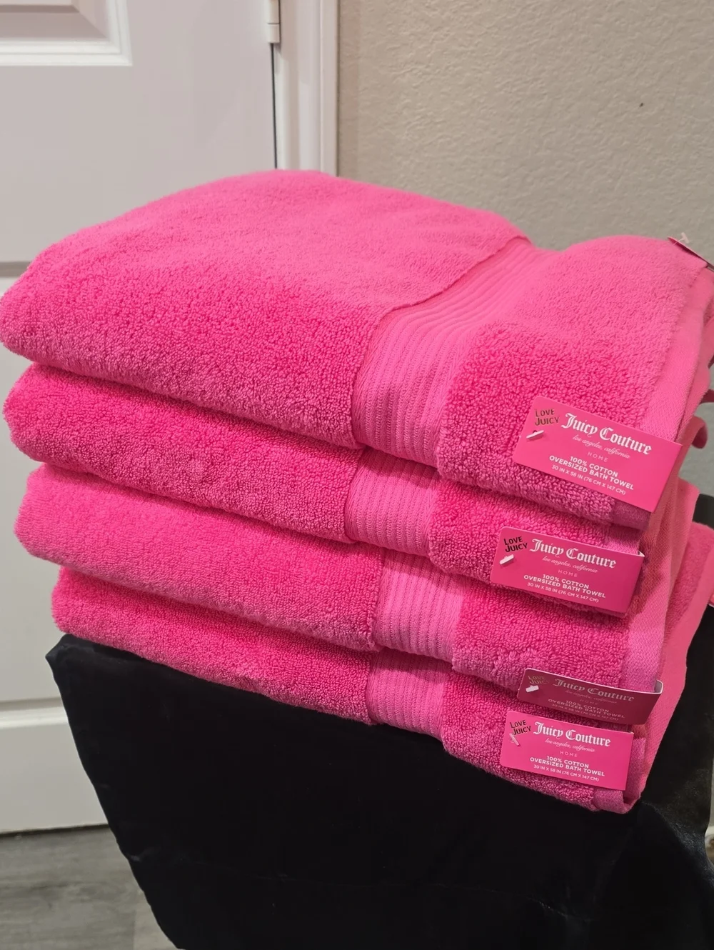 Juicy Couture Home Cotton Oversized Plush Bath Towel Set- Pink